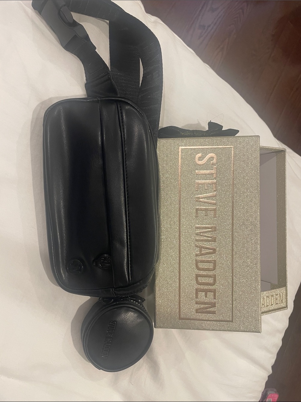 Steve Madden Black Leather Belt Bag with Round Coin Pouch